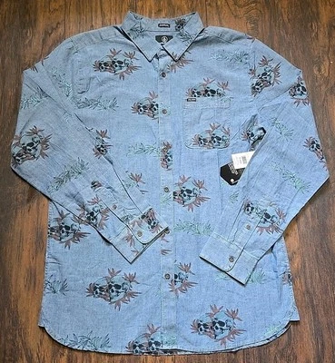 VOLCOM SKATE VITALS RISE N STONE NWT Button-down  XL Skulls And Leaves  - Image 1 of 4
