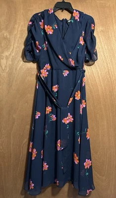DKNY Wrap Dress Belted Maxi Size M  Balloon Sleeve Chiffon Midi Cocktail Zipper - Image 1 of 4