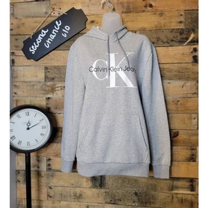 Felpa donna Calvin Klein Jeans grigio chiaro con cappuccio taglia media - Foto 1 di 12