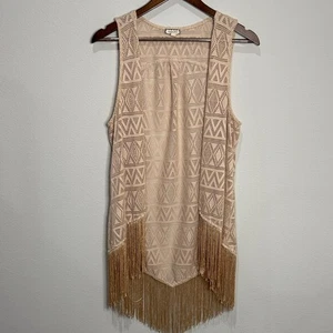 Eyeshadow Tan Boho Western Fringe Vest Size L - Picture 1 of 5