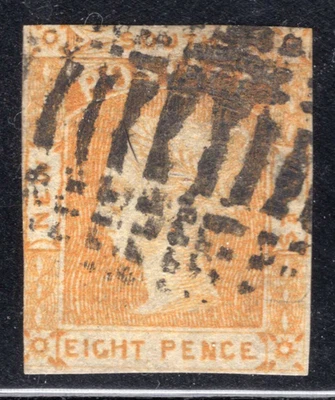 1858 NSW Austrália QV 8d Laranja -Amarelo Laureate Imperf Azul Papel Tecido Usado - Imagem 1 de 4