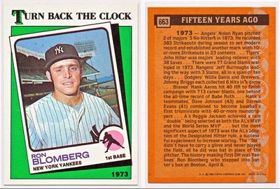 1988 TOPPS TURN BACK THE CLOCK RON BLOMBERG YANKEES  #663 - Image 1 of 3