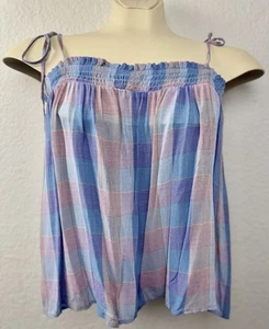 LOFT Tank Top Damen XL kariert gesmokt ärmellos leicht Sommer Viskose Freizeit - Bild 1 von 10