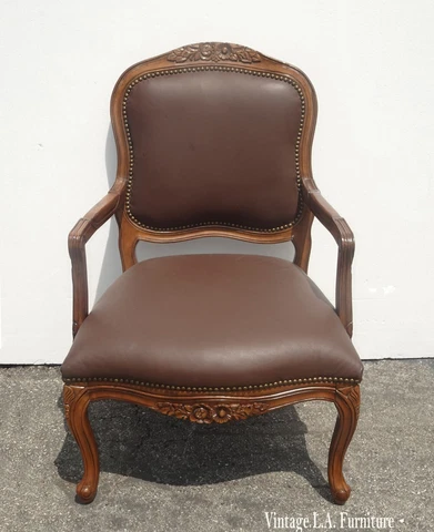 Vintage French Provincial Louis XV Style Brown Bergere Chair Cover