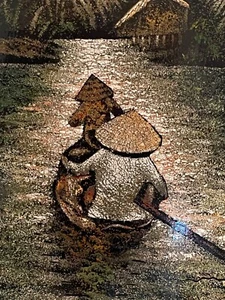 Sunset on The River Laquer On Wood Painting 23 1/2" X 13 1/2" - Picture 1 of 12