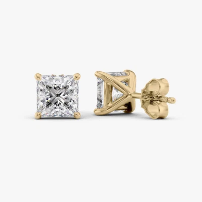 Diamond Women Earring Lab Grown Princess 2.00 Ct IGI Certified 18k Yellow Gold - Image 1 of 4