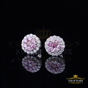 925 Silver White 1.33ct VVS D Pink Moissanite Round Men's/Women's Stud Earrings - Picture 1 of 12
