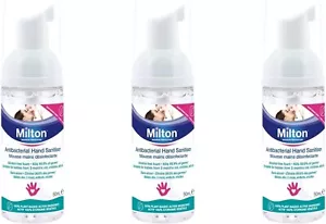 x 3 MILTON Antibacterial Hand Sanitiser Mousse 50ml Disinfects Hands In Seconds - Picture 1 of 2