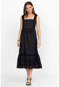 Johnny Was Size XL Black Jesminda 100% Cotton Midi Dress ~ Lined ~ Embroidered - Picture 1 of 6