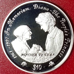 1997 SIERRA LEONE $10 SILVER PROOF DIANA PRINCESS OF WALES & MOTHER THERESA RARE - Picture 1 of 8