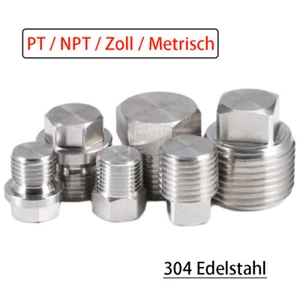 Edelstahl InnenSechskant Stecker Ausblenden Stecker Kappe PT/NPT/BSP/Metrisch - Picture 1 of 82