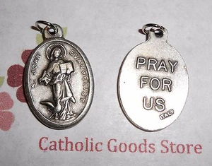 Saint St. John the Evangelist -Pray for Us- Ox Italian Silver Tone 1 inch Medal - Picture 1 of 3