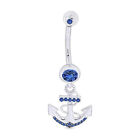 Anchor Dock Belly Button Navel Ring Simulated Birthstone 925 Sterling Sliver