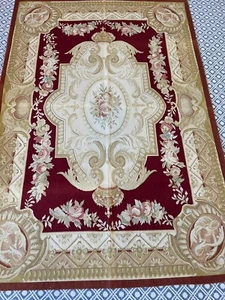 Burgundy/Gold ground/floral 5’x 7’ Aubusson Needlepoint Rug 100% Wool handmade - Picture 1 of 3