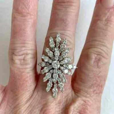 2Ct Round Cut Lab-Created Diamond Cluster Engagement Ring 14k White Gold Plated - Image 1 of 4