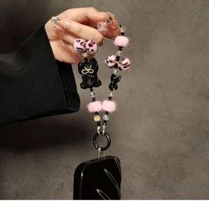 Kawaii Leopard Print Bow Keychain Plush Short Phone Strap Bag Accessories - Photo 1 sur 11