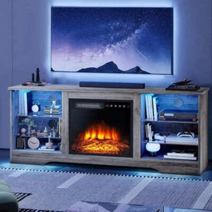 58" Fireplace TV Stand with 18" Electric Fireplace, Remote & Storage for TVs up - Picture 1 of 10
