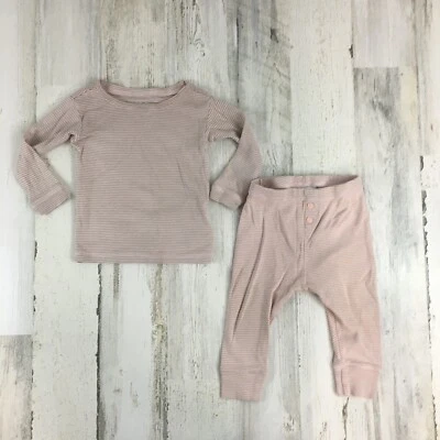 Conjunto de 2 pantalones de pijama Baby Gap rosa gris a rayas de algodón talla 6 a 12 M Foto 1 de 4