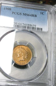 1908 Indian Cent Penny ---- MS-64 RB PCGS Graded Coin ---- #224C - Picture 1 of 6