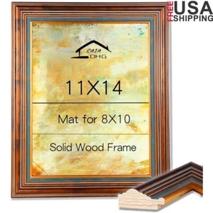 Vintage 11x14 Picture Frame W/ Mat 8x10 Photos Wall Decor Gift Retro Design New - Picture 1 of 8