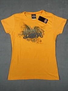 Harley Davidson Motorcycle Women's Short Sleeve Orange Studded T Shirt Sz L 2011 - Picture 1 of 11