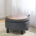 Upholstered Coffee Table Round Ottoman Stool Storage Pouffe Fabric/Wooden Top