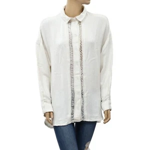 IRO Aniza Woven Buttondown Shirt Tunic Top Vintage Winter Ivory M-38 NEW 268798 - Picture 1 of 5