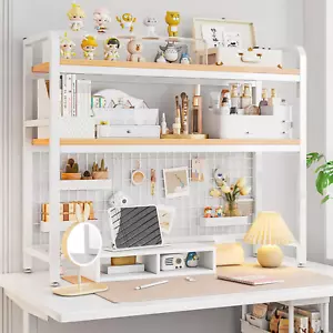 2 Tier Desktop Bookshelf for Computer Desk, Countertop Hutch Bookcase Organizer, - Picture 1 of 12
