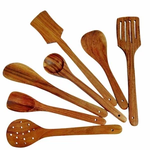 Set Cucchiai e Spatola in Legno Naturale per Cucinare, Eleganti, Venduti e Antiaderenti - Foto 1 di 6