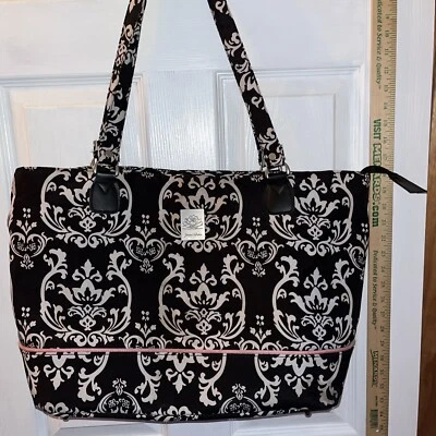 Jenni Chan Laptop Bag Black White Pink 16”x13”x6” Laptop Pocket - Image 1 of 4