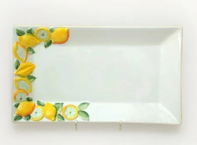 BASSANO KERAMIK rechteckige Platte 36 cm  ZITRONEN Relief  MEDITERRANES GESCHIRR - Bild 1 von 2