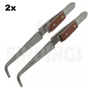 2x 90 Degree Angled Self Cross locking soldering tweezers hands craft watch tool - Picture 1 of 2