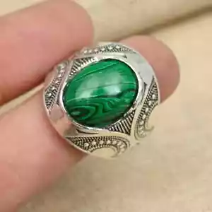Malachite Gemstone Solid 925 Sterling Silver Men's Statement Designer Ring MR375 - Picture 1 of 12