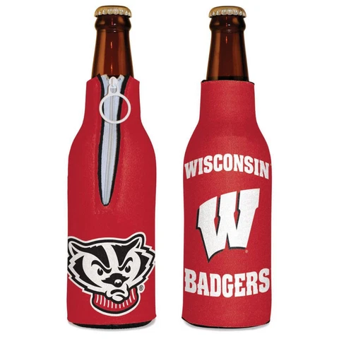 Wisconsin Badgers 12oz Two Sided Bottle Cooler [NEW] NCAA Can Holder Foam Koozie Cover