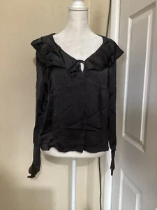 J. Crew Goldie Blouse Top Satin Long Sleeve Tie Neck Light Black M - Picture 1 of 6