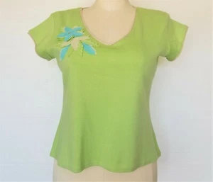 Cervelle Top Blouse NEW w/ Tags Mint Green 3D Applique Flowers Womens Sz Small - Picture 1 of 8