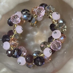 Ali Khan NY Crystal Bracelet Stretch 7” Pastel Pink Purple Peach Yellow Silvery - Picture 1 of 8