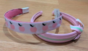 2 pc Preppy Pink Baby Gap Kids Navy Blue Apple Lime Green Bow Headband Hair Band - Picture 1 of 2