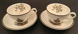 Cuthbertson Original Weihnachtsbaum Set/2 Kaffee Tee Tassen Untertassen grünes Band - Bild 1 von 12