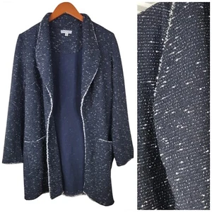 Max Studio Jacket Size Medium Tweed Professional Career Open Front Navy Blue - Picture 1 of 8