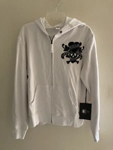 VINTAGE NWT unisex Ed hardy Love Kills Slowly B&W Embroidered Crystal Hoodie M - Picture 1 of 6