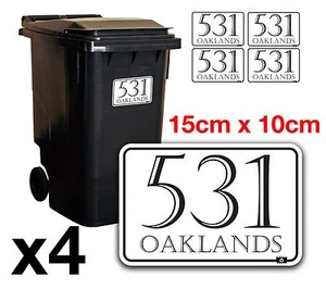 K SMART SIGN x4 WHEELIE BIN NUMBERS CUSTOM HOUSE AND ROAD STREET NAME STICKERS A6 - BN-24B