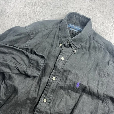 Vintage Ralph Lauren Shirt Mens Small Black 100% Linen Classic Fit Long Sleeve - Image 1 of 4