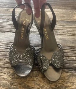 VTG 70s Halston Butterfly Crystal Pewter Slingback Heels SZ 6.5 RARE Studio 54 - Picture 1 of 17