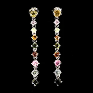 925 Sterling Silver Earrings Round Tourmaline 3mm Natural Gemstone Jewelry - Picture 1 of 14