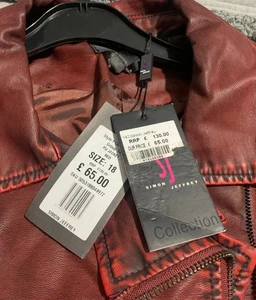  Biker Racer  Style Red faux leather Jacket Simon Jeffrey RRP £130 Great Detail - Picture 1 of 6
