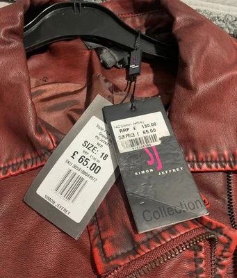  Biker Racer  Style Red faux leather Jacket Simon Jeffrey RRP £130 Great Detail - Image 1 of 4