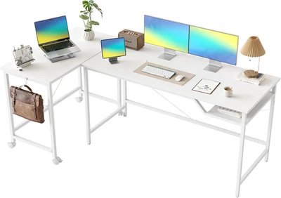 160 Cm Scrivania per Computer Con Ruote, Tavolo Da Gioco a L Commutabile, Tavolo - Immagine 1 di 4