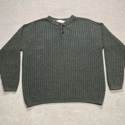 Suéter De Colección Bill Blass Para Hombres M Verde Henley Cable Abuelo Enmarcado a Mano Hecho en EE. UU. Foto 1 de 4