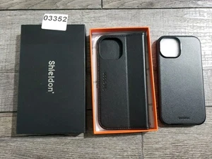 Shieldon Detachable Wallet Case For iPhone 15 Only 6.1", Genuine Leather, Black - Zdjęcie 1 z 7